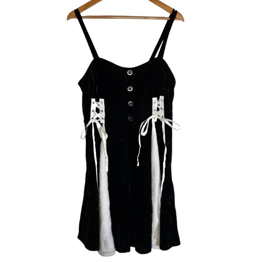 NWT ROSEGAL Black Velvet Mini Dress Lace Up Corset Detail Goth Y2K Size Large